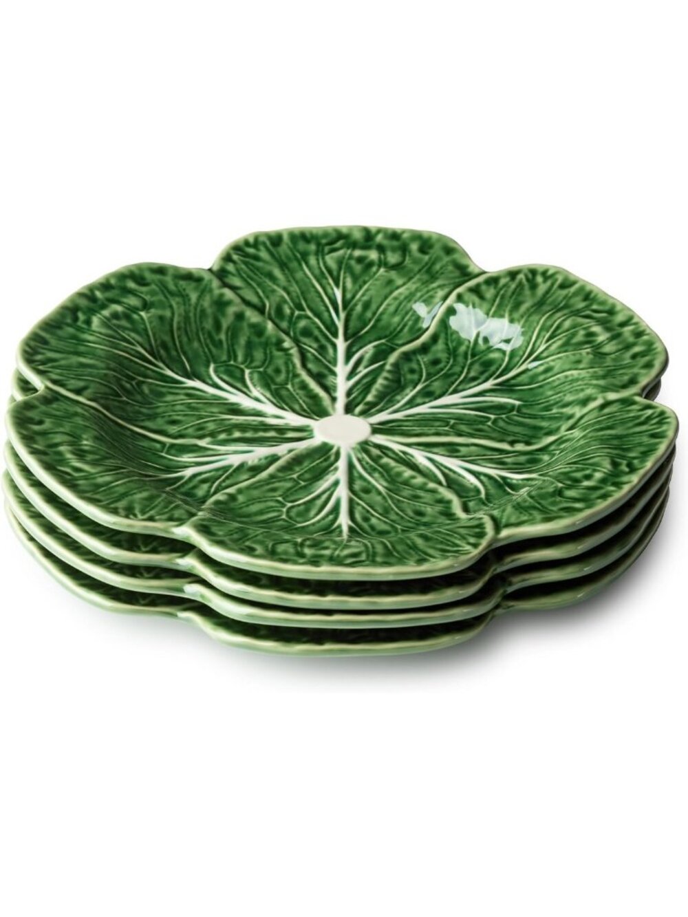 Set of 4 Green Cabbage Plates - 11" Sculpted Stoneware Leaf Dinnerware for